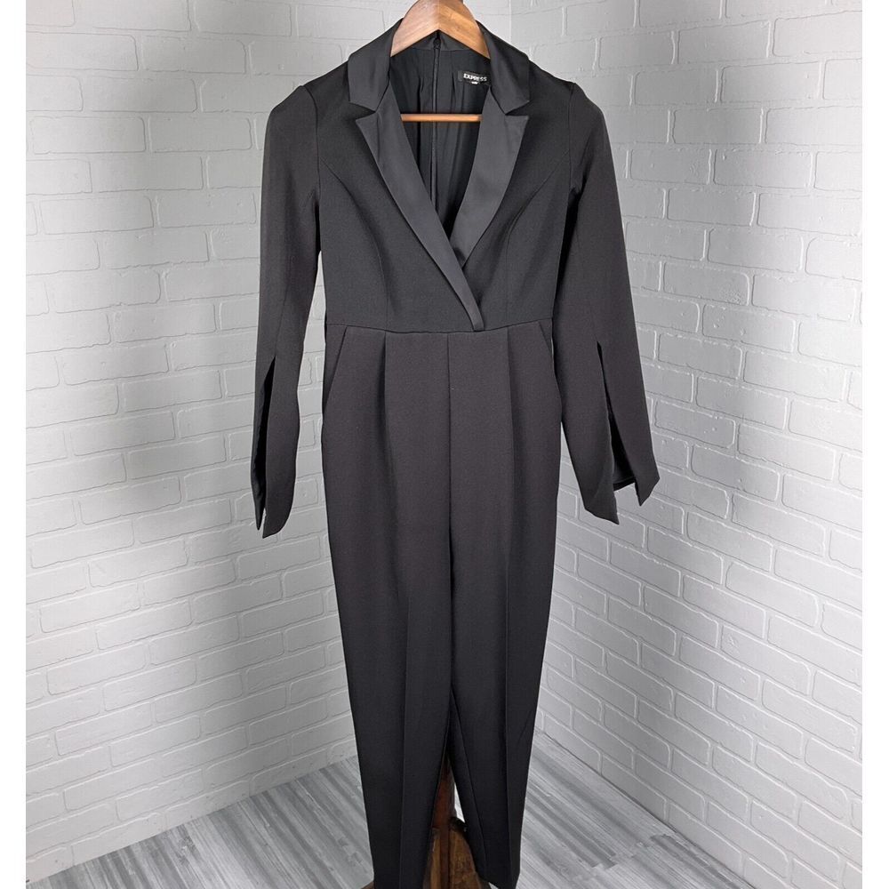 Express Black Tuxedo Style Jumpsuit Blazer‎ Collar Long Sleeve Professional Wear